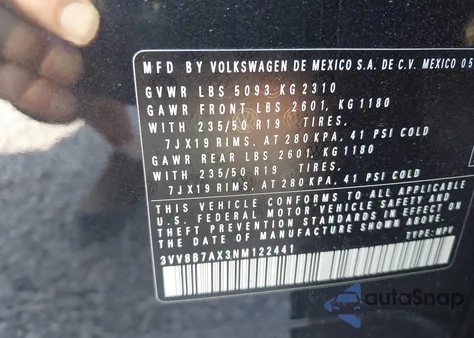 2022 Volkswagen Tiguan 2.0T Se R-Line Black z USA, uszkodzony, nr VIN 3VV8B7AX3NM122441